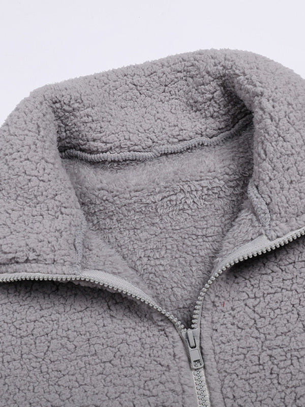 Quilted Jackets- Winter Zip-Up Fluffy Plush Quilted Jacket- - Pekosa Women Clothing