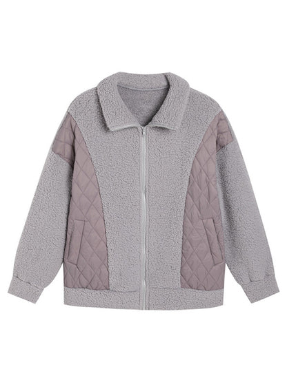 Quilted Jackets- Winter Zip-Up Fluffy Plush Quilted Jacket- - Pekosa Women Clothing