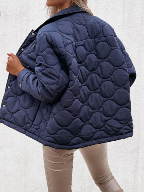 Quilted Jackets- Women’s Snap-Front Windbreaker Collared Quilted Jacket- - Pekosa Women Clothing