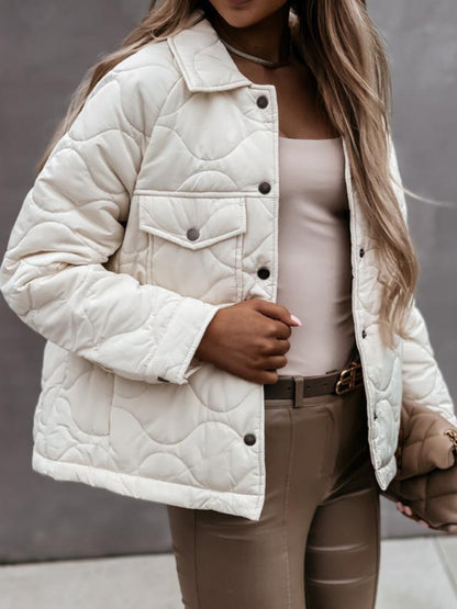 Quilted Jackets- Women’s Snap-Front Windbreaker Collared Quilted Jacket- - Pekosa Women Clothing