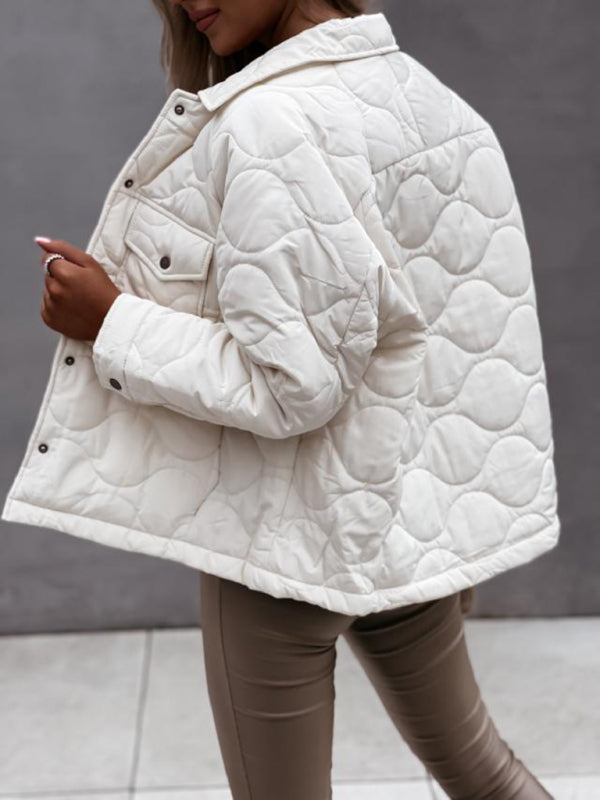 Quilted Jackets- Women’s Snap-Front Windbreaker Collared Quilted Jacket- - Pekosa Women Clothing