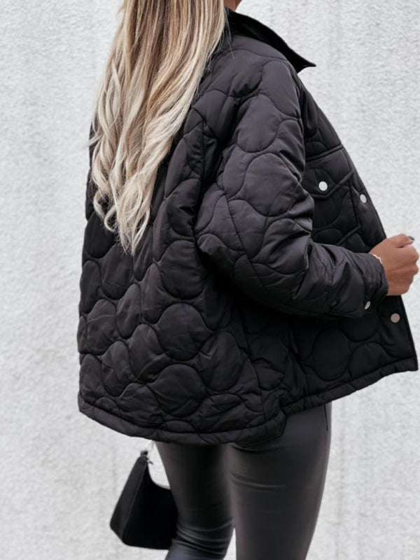 Quilted Jackets- Women’s Snap-Front Windbreaker Collared Quilted Jacket- - Pekosa Women Clothing