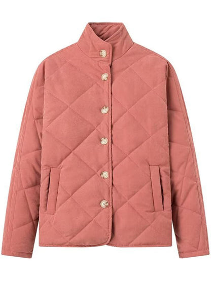 Quilted Jackets- Women's Solid Button-Up Quilted Jacket- - Pekosa Women Fashion