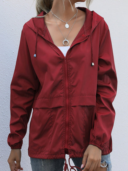 Raicoats- Waterproof Hooded Raincoat Jacket for Adventurous Hiking- Wine Red- Pekosa Women Clothing