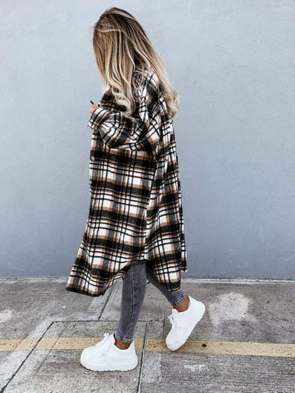 Raincoat- Plaid Longline Jacket Raincoat- - Pekosa Women Clothing