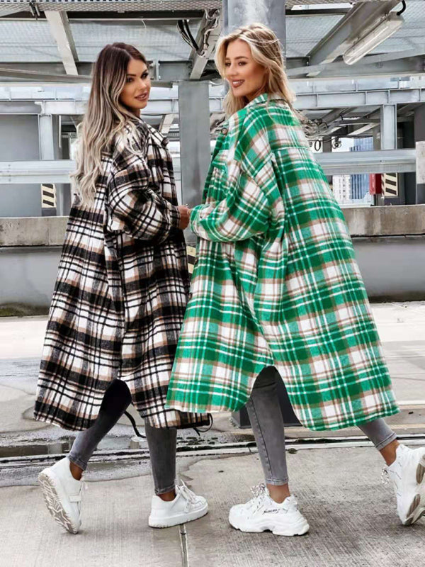 Raincoat- Plaid Longline Jacket Raincoat- - Pekosa Women Clothing