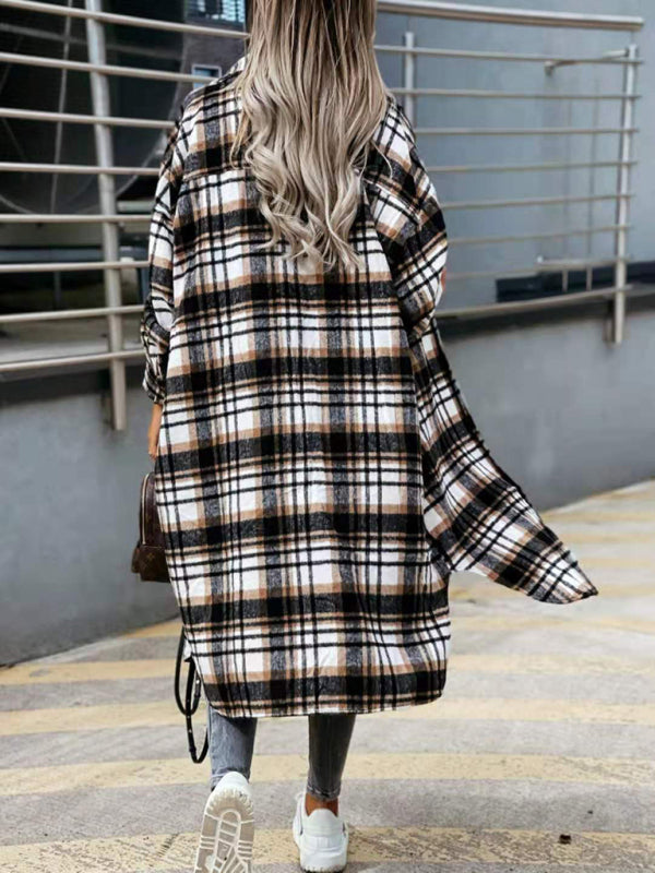 Raincoat- Plaid Longline Jacket Raincoat- - Pekosa Women Clothing