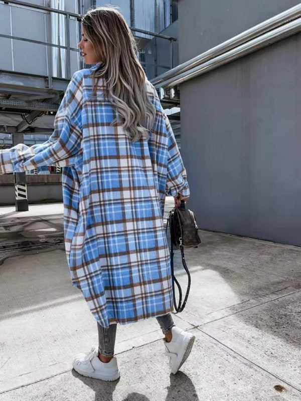 Raincoat- Plaid Longline Jacket Raincoat- - Pekosa Women Clothing