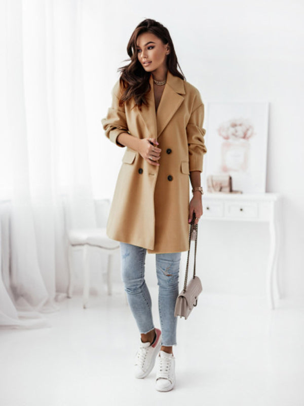 Raincoats- Wool Blend Raincoat - Elegant Double Breasted Blazer- - Pekosa Women Clothing