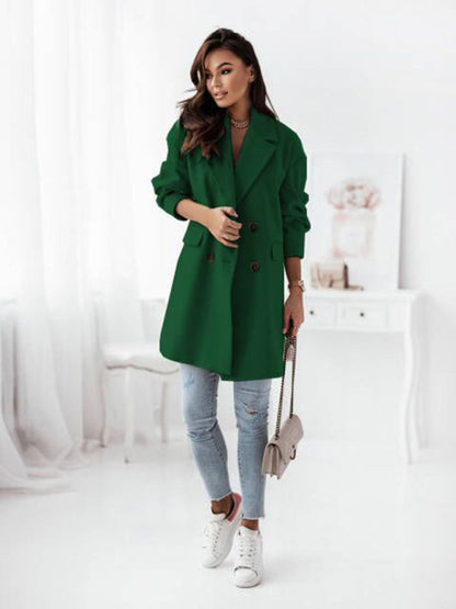 Raincoats- Wool Blend Raincoat - Elegant Double Breasted Blazer- - Pekosa Women Clothing