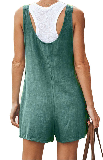 Rompers- Button-Down Cotton Bib Shorts Overalls- - Pekosa Women Clothing