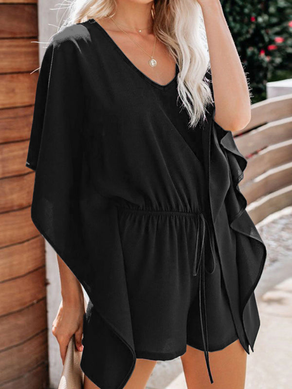 Rompers- Confidence Boosting: Grab Your Perfect Fit V-Neck Romper Jumpsuit Now!- Black- Pekosa Women Clothing