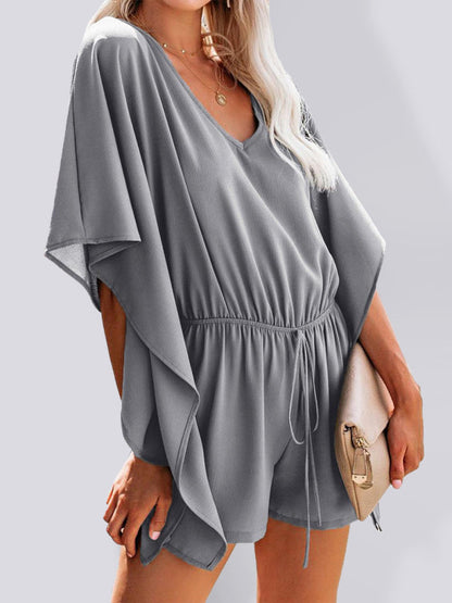 Rompers- Confidence Boosting: Grab Your Perfect Fit V-Neck Romper Jumpsuit Now!- Grey- Pekosa Women Clothing