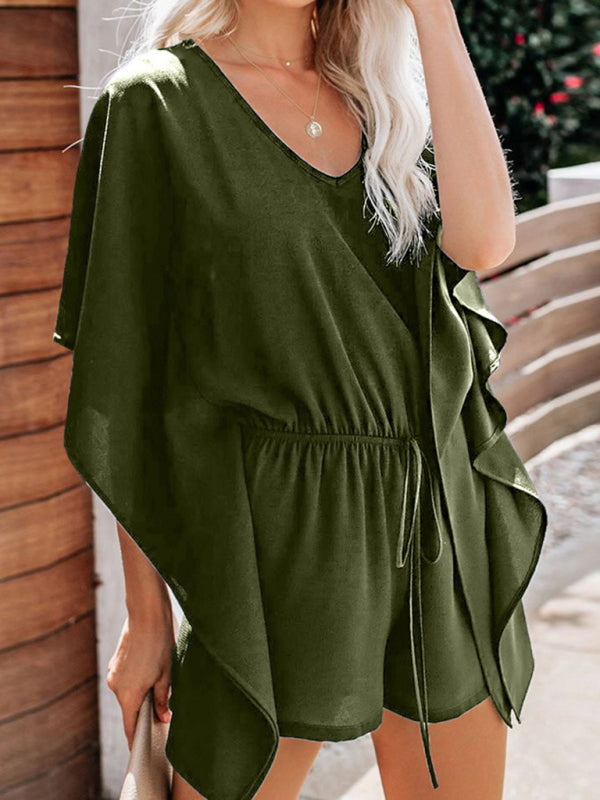 Rompers- Confidence Boosting: Grab Your Perfect Fit V-Neck Romper Jumpsuit Now!- Green- Pekosa Women Clothing