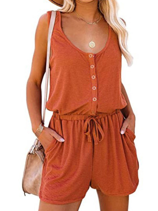 Rompers- Solid Tank Romper with Wide-Leg Shorts- - Pekosa Women Clothing