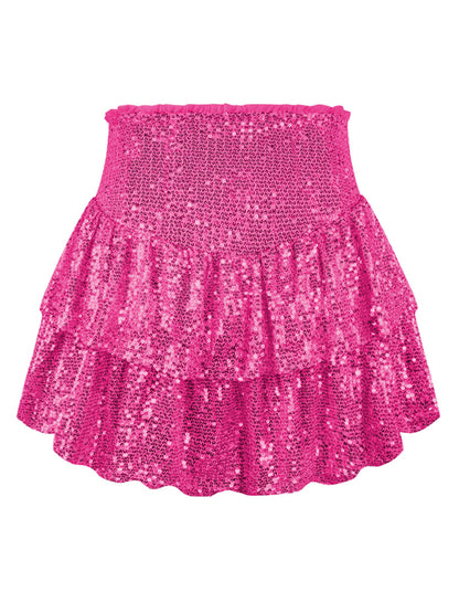 Ruffled Mini Skirts- Sparkly Sequined Mini Skirt with Ruffles- - Pekosa Women Clothing