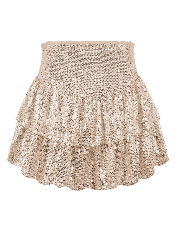 Ruffled Mini Skirts- Sparkly Sequined Mini Skirt with Ruffles- - Pekosa Women Clothing