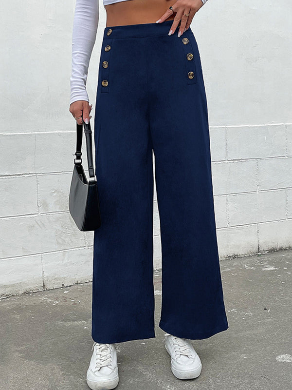 Sailor Pants- Solid High-Rise Mariner Sailor Pants- Purplish blue navy- Pekosa Women Clothing