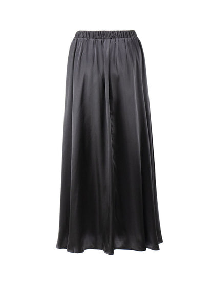 Satin Skirt- Solid Satin Flared Maxi Skirt- - Pekosa Women Clothing