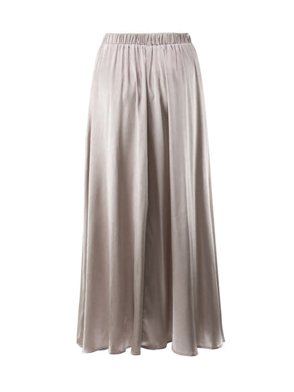 Satin Skirt- Solid Satin Flared Maxi Skirt- - Pekosa Women Clothing