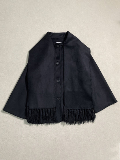 Scarf Jacket- Embroidered Wool Scarf Fringe Coat Jacket- - Pekosa Women Clothing