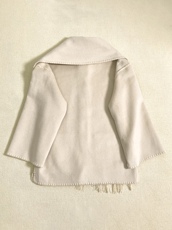 Scarf Jacket- Embroidered Wool Scarf Fringe Coat Jacket- - Pekosa Women Clothing