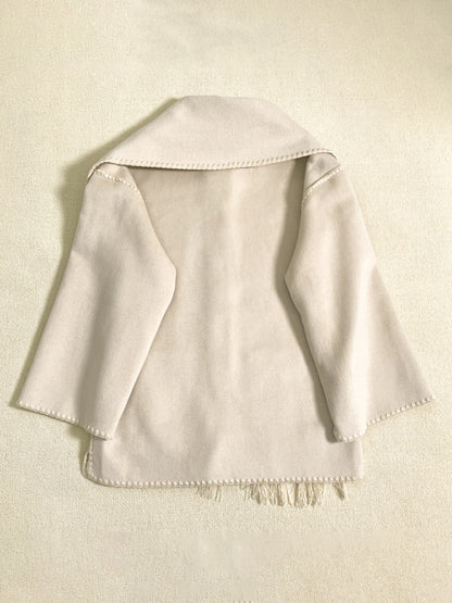 Scarf Jacket- Embroidered Wool Scarf Fringe Coat Jacket- - Pekosa Women Clothing