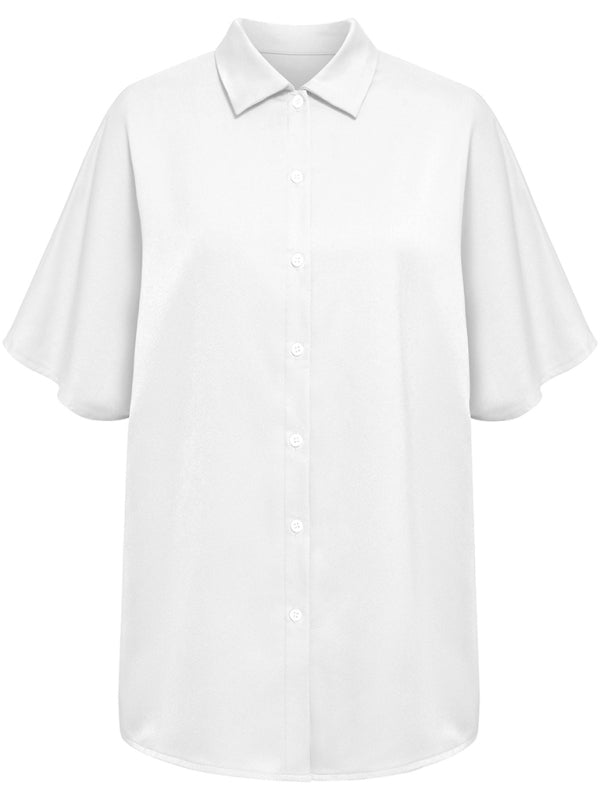 Shirts- Casual Elegance: Women's Short Sleeve Shirt with Button Closure- - Pekosa Women Clothing