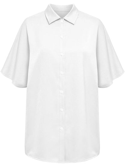 Shirts- Casual Elegance: Women's Short Sleeve Shirt with Button Closure- - Pekosa Women Clothing