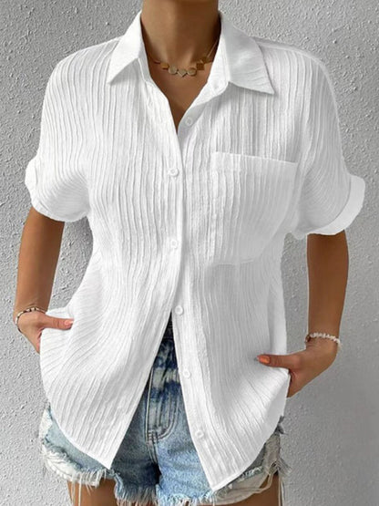 Shirts- Classic Women's Collared Short Sleeves Shirt - Style for Any Occasion!- White- Pekosa Women Clothing