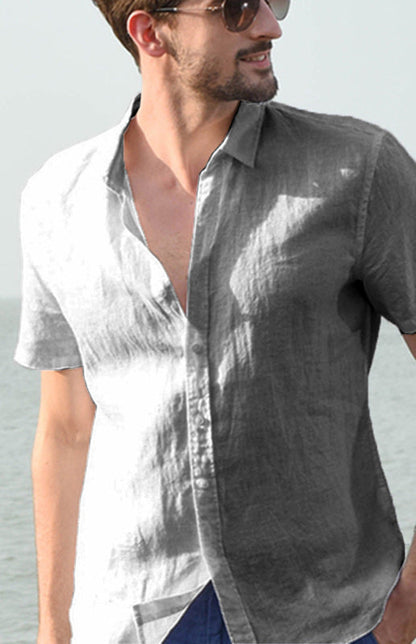 Shirts- Eco-Wear Men's Solid Hemp Short Sleeve Shirt in Cotton Blend- Grey- Pekosa Women Clothing