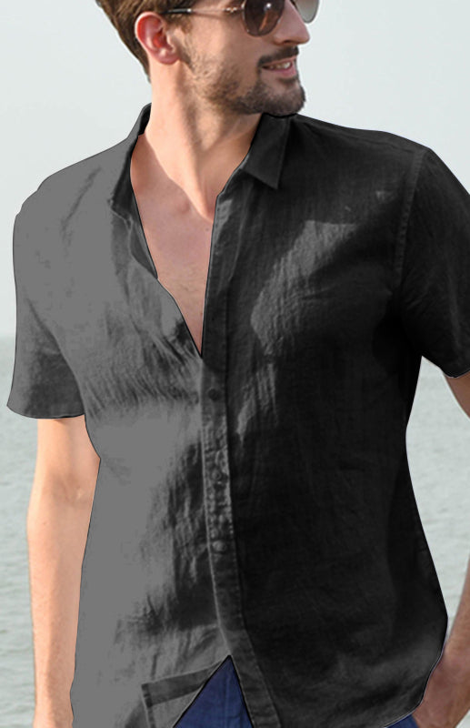 Shirts- Eco-Wear Men's Solid Hemp Short Sleeve Shirt in Cotton Blend- Black- Pekosa Women Clothing