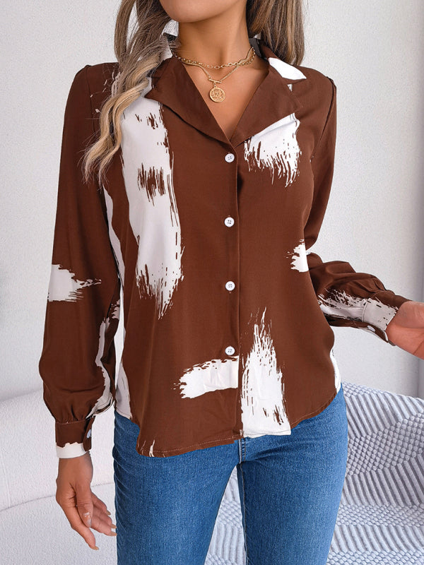 Shirts- High-Fashion Inspired Blouse - Notch Lapels, Button-Down Top- - Pekosa Women Clothing