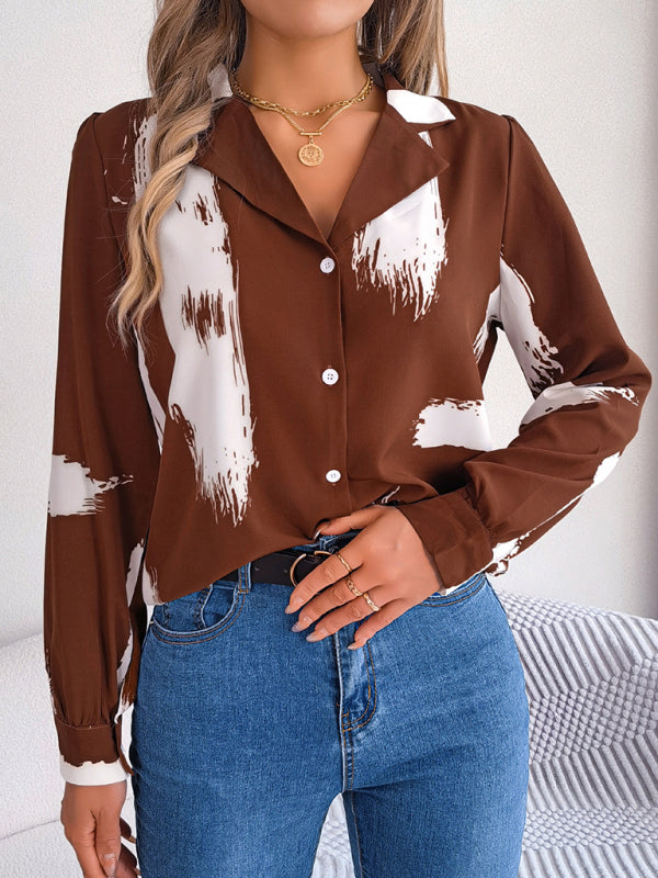 Shirts- High-Fashion Inspired Blouse - Notch Lapels, Button-Down Top- - Pekosa Women Clothing