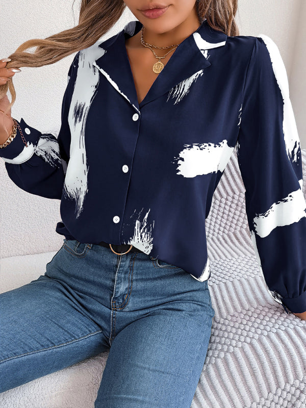 Shirts- High-Fashion Inspired Blouse - Notch Lapels, Button-Down Top- - Pekosa Women Clothing