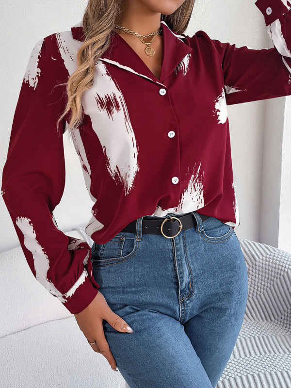 Shirts- High-Fashion Inspired Blouse - Notch Lapels, Button-Down Top- - Pekosa Women Clothing