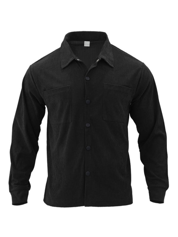 Shirts- Men's Corduroy Long Sleeve Dress Shirt- - Pekosa Women Clothing