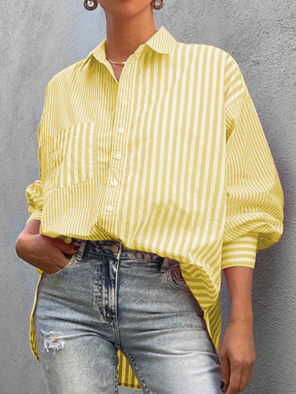 Oversized Women's Striped Shirt with Flowy Lantern Sleeves