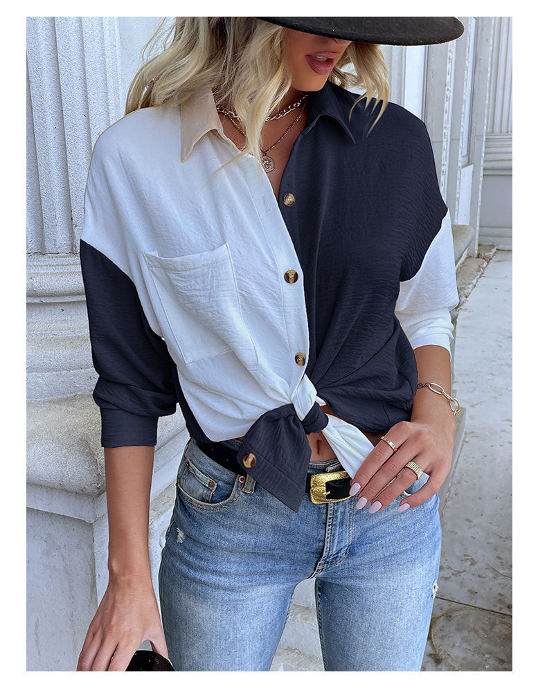 Shirts- Women's Trendy Loose Shirt - Button Down Top with a Pocket Side- - Pekosa Women Clothing