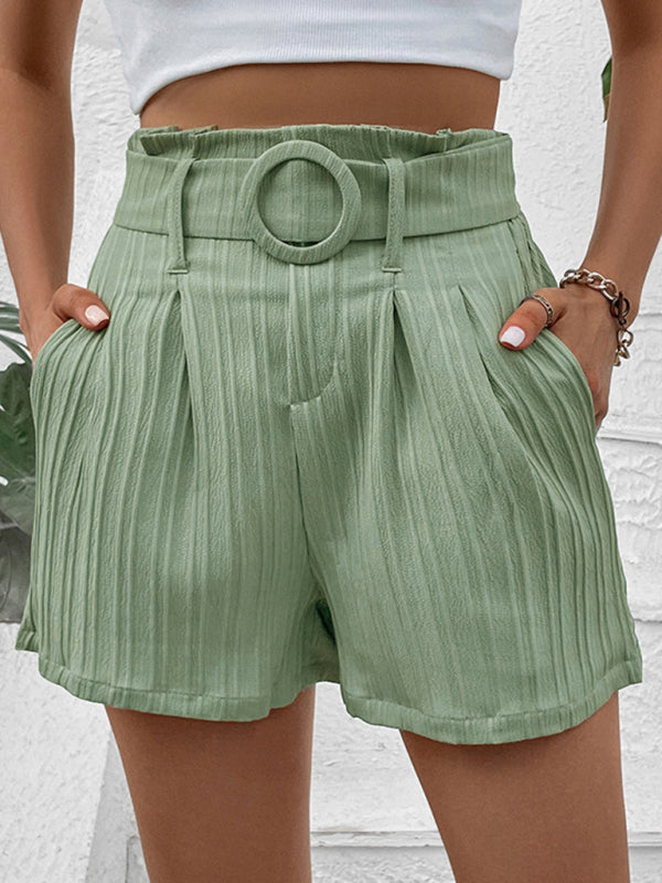 Shorts- Be the Trendsetter: Women's Paperbag Waist Belted Shorts with Pockets- - Pekosa Women Clothing