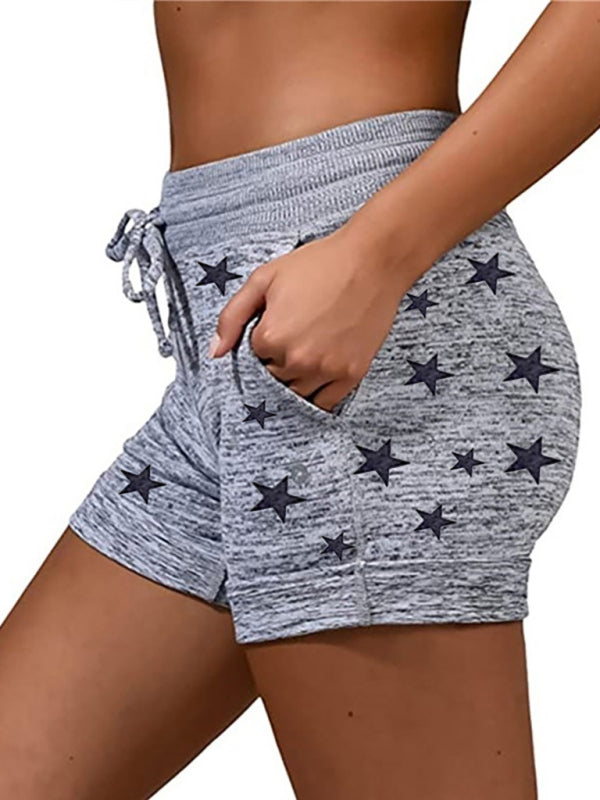 Shorts- Cotton Blend Shorts with Adjustable Waist - Loungewear Stars Print Boyshorts- - Pekosa Women Clothing