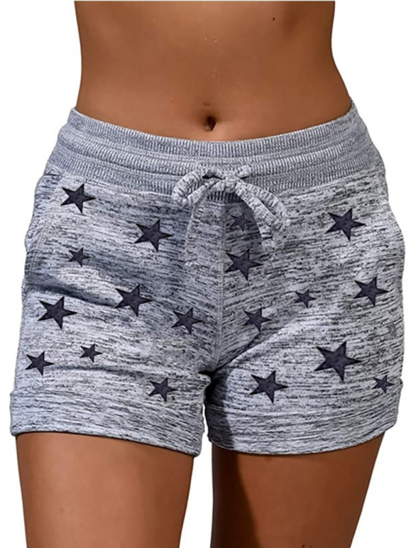 Shorts- Cotton Blend Shorts with Adjustable Waist - Loungewear Stars Print Boyshorts- Misty grey- Pekosa Women Clothing