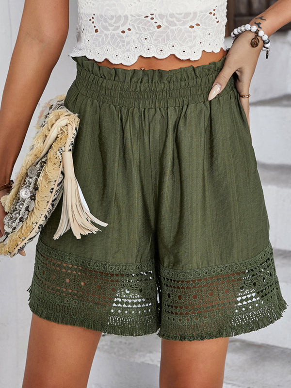 Shorts- High Rise Shorts with Textured and Embroidery- - Pekosa Women Clothing