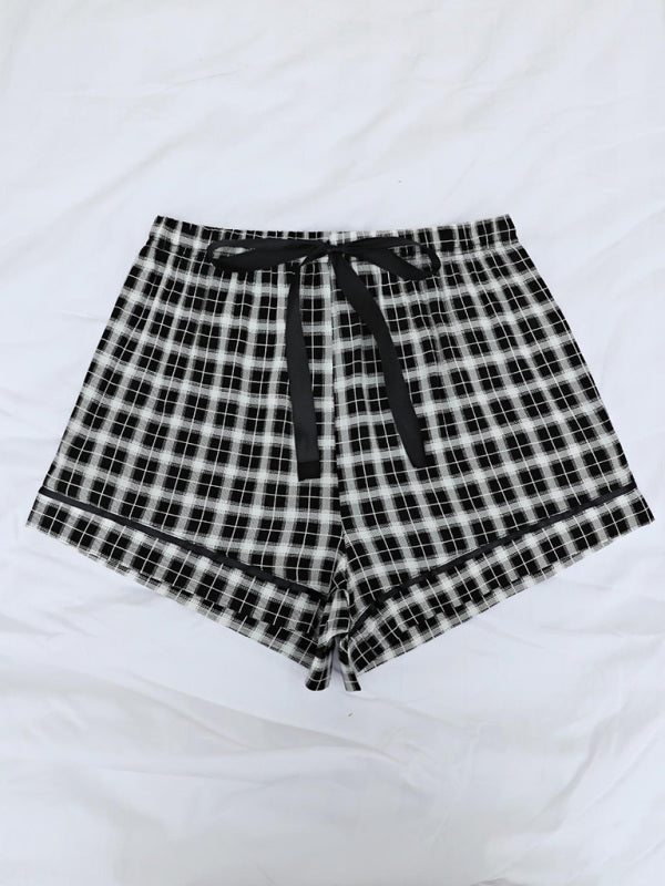 Shorts- Plaid Women's Comfy Loungewear Shorts with Adjustable Waist - Boyshorts- - Pekosa Women Clothing