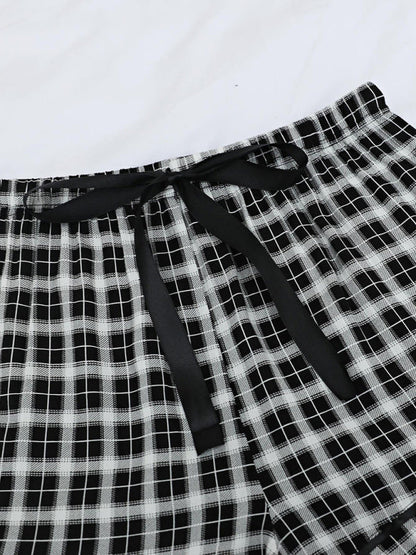 Shorts- Plaid Women's Comfy Loungewear Shorts with Adjustable Waist - Boyshorts- - Pekosa Women Clothing