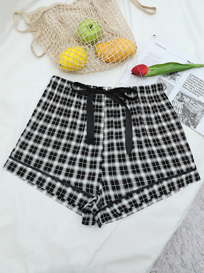 Shorts- Plaid Women's Comfy Loungewear Shorts with Adjustable Waist - Boyshorts- - Pekosa Women Clothing