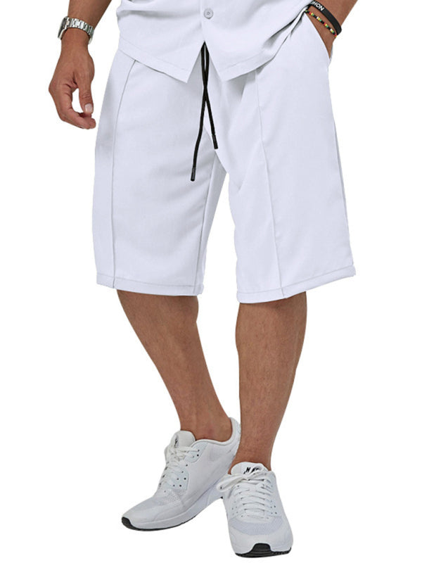 Shorts Set- Smart Casual Men’s 2-Piece Set with Button-Up Shirt & Pocketed Shorts- - Pekosa Women Fashion