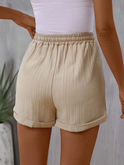 Shorts- Textured High-Waisted Summer Shorts- - Pekosa Women Clothing