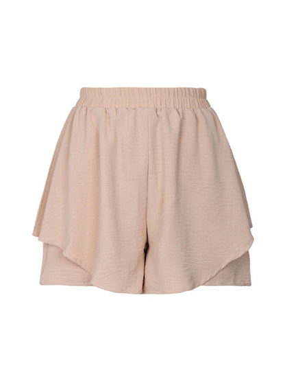 Shorts- Textured Summer Layered Wide-Leg Elastic Waist Shorts- - Pekosa Women Clothing