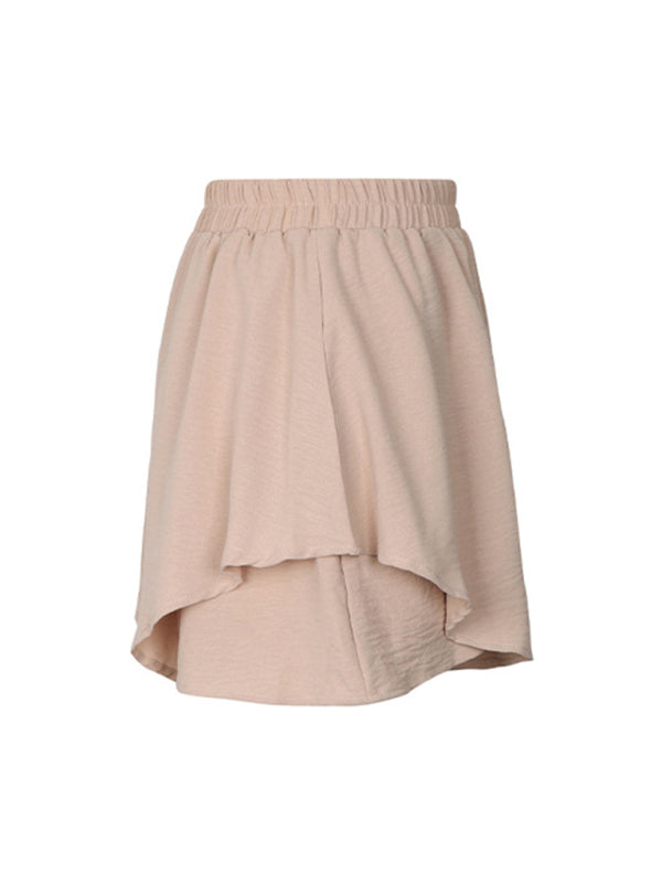 Shorts- Textured Summer Layered Wide-Leg Elastic Waist Shorts- - Pekosa Women Clothing